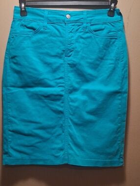 NYDJ Bright Turquoise Denim  Pencil Skirt - Size 4
